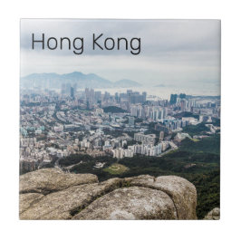 Hongkong Lejona Sten Backe Skyline Panorama Souven Kakelplatta