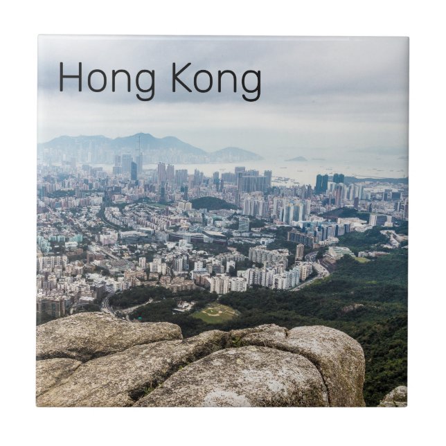Hongkong Lejona Sten Backe Skyline Panorama Souven Kakelplatta (Framsidan)