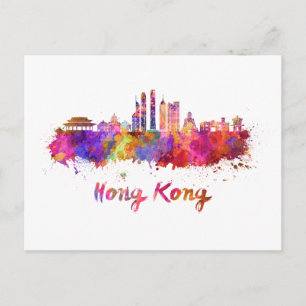 Hongkong V2-skyline i vattenfärg Vykort