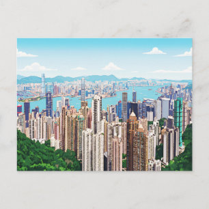 Hongkongs siluett panorama vykort