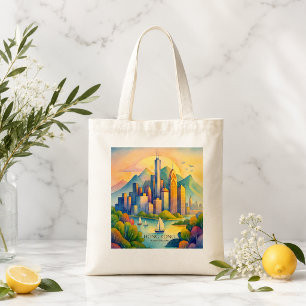 Hongkongs Skyline Akvarell Resa Gif Tygkasse