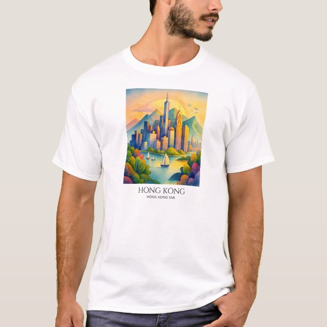 Hongkongs Skyline Akvarell | Resa T Shirt (Framsida)