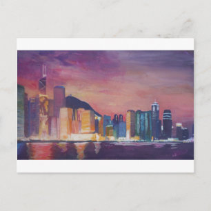 Hongkongs Skyline På Natten Vykort
