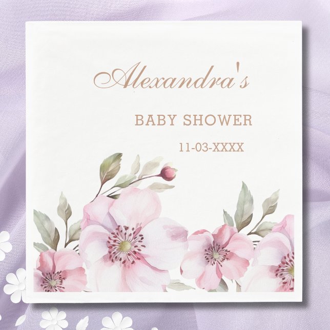 Honinin  Rosa Blommigt Ro Baby Shower Pappersservett (Skapare uppladdad)