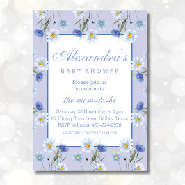 Honinine Dusty Blue Boho Wildblommor Baby Shower Inbjudningar