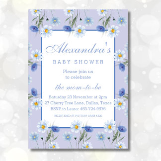 Honinine Dusty Blue Boho Wildblommor Baby Shower Inbjudningar