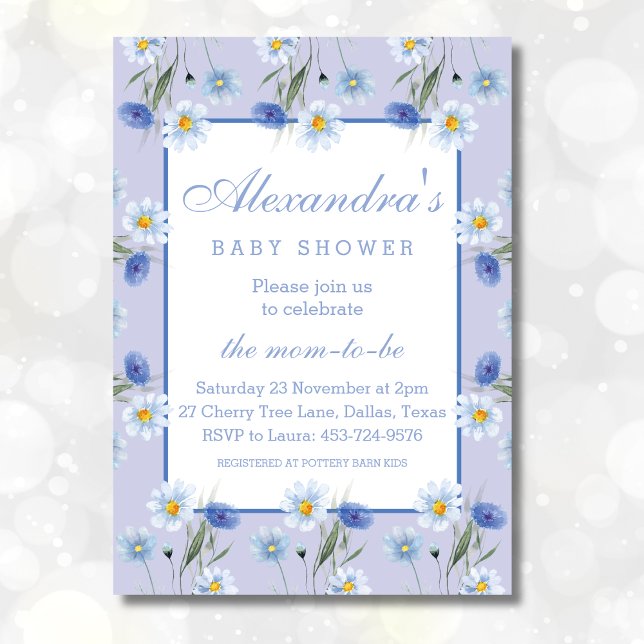Honinine Dusty Blue Boho Wildblommor Baby Shower Inbjudningar (Skapare uppladdad)
