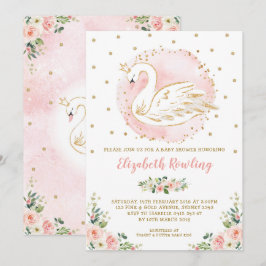 Honinine Svan Princess Rosa Guld Baby Shower Inbjudningar