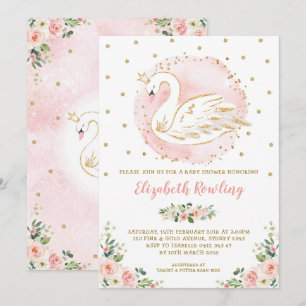 Honinine Svan Princess Rosa Guld Baby Shower Inbjudningar