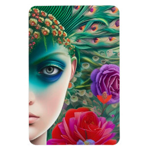 Honinskönhet Teal fjäthers headdress Magnet