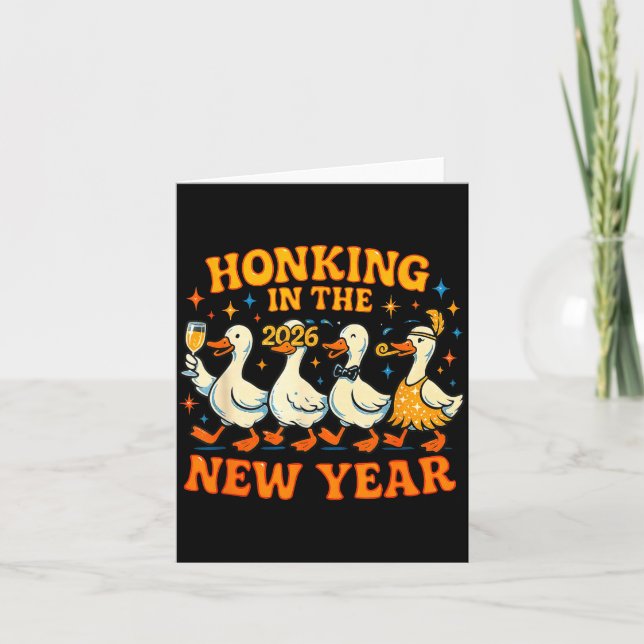 Honking In The New Year 2026 Funny Duck Gift  Kort (Framsida)