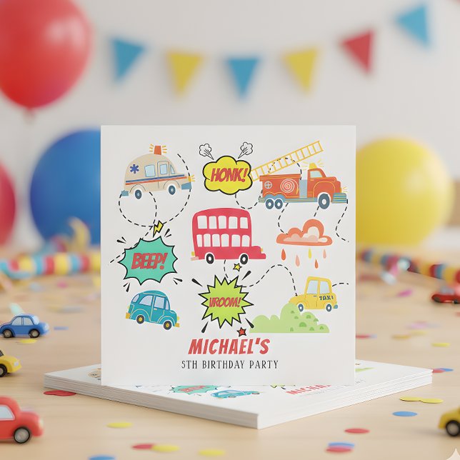 Honkpipor vroom lycklig fordon pojkfödelsedag pappersservett (Skapare uppladdad)