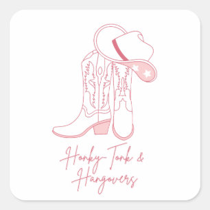 Honky Tonk och bakfulla design   Cowboy stövlar Fyrkantigt Klistermärke
