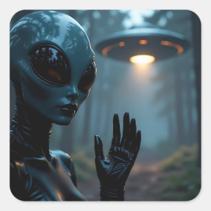 Honlig Alien Extraterrestrial and UFO Fyrkantigt Klistermärke
