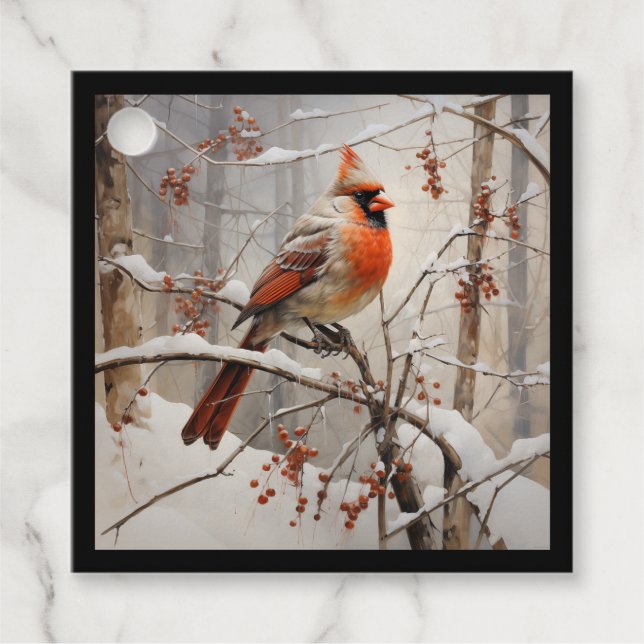 Honlig kardinal i vinter gåvor etiketter (Framsida)