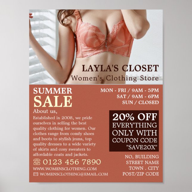 Honlig Lingerie, Kläderbutiksreklam för kvinnor Poster (Framsidan)