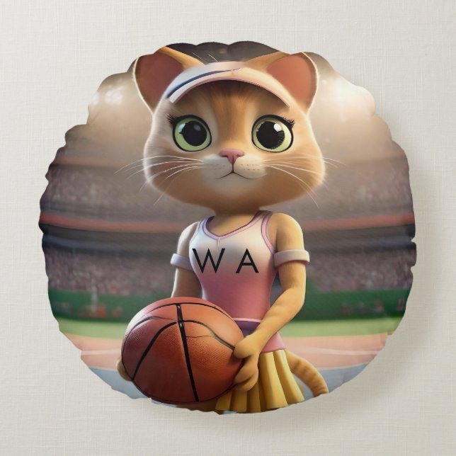 Honlig Netball-katt. Rund Kudde (Framsidan)