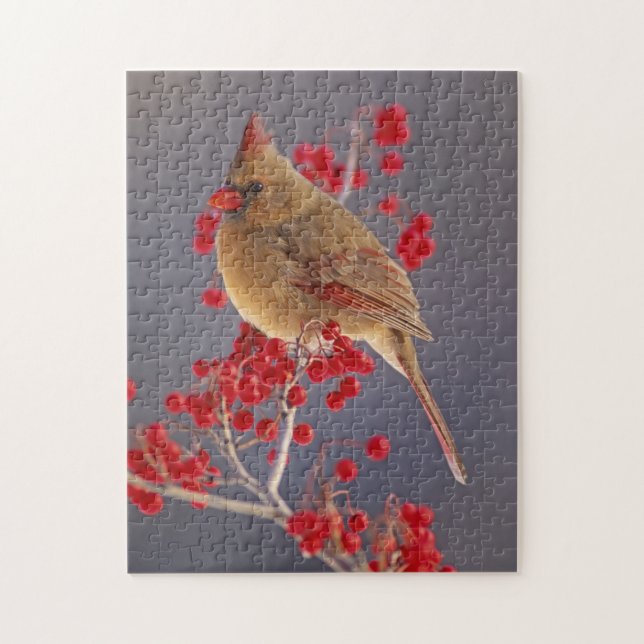 Honlig nordlig kardinal mellan hönsternen pussel (Vertikal)