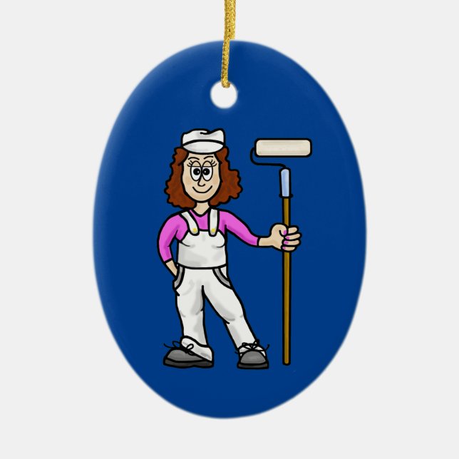 Honmålare med rullpensel julgransprydnad keramik (Framsidan)