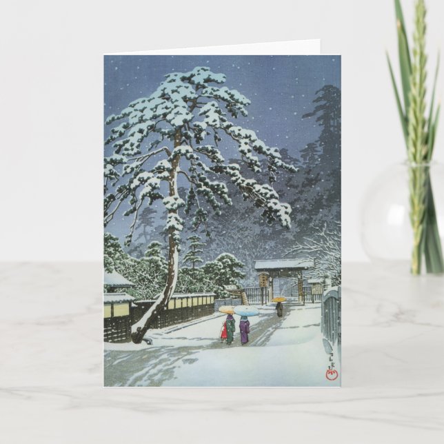 Honmonji Temple i Snö - Kawase Hasui 川 瀬 巴 水 Helgkort (Framsida)