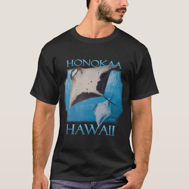 Honokaa Hawaii Manta Rays Sea Rays Ocean T Shirt (Framsida)