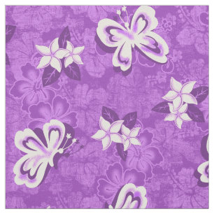Honolua Plumeria Butterfly och Hawaiian Hibiscus Tyg