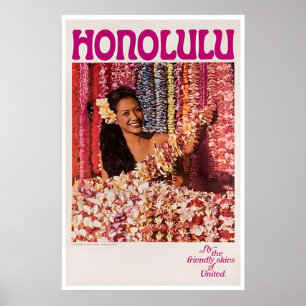 Honolulu Affisch Hawaii Resa Konst Hawaiianskt Try