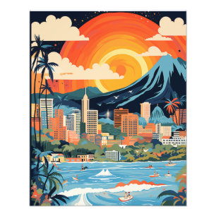 Honolulu Beach Poster Ljusa färger AI-genererad