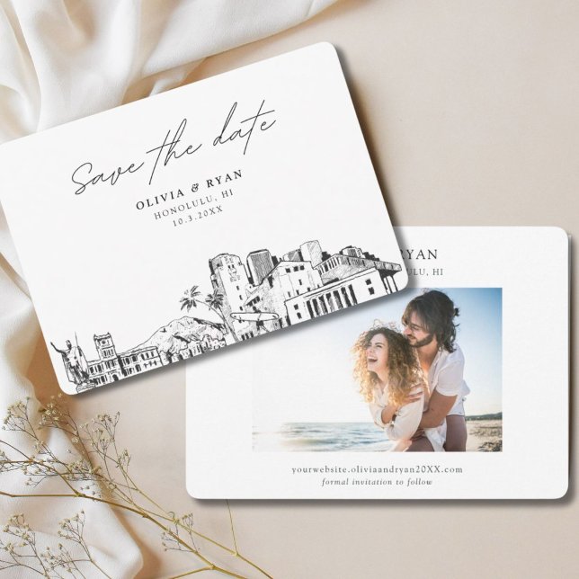 Honolulu Bröllop Modern Spara datum Inbjudningar (Honolulu Wedding Modern Save the Date Invitation)