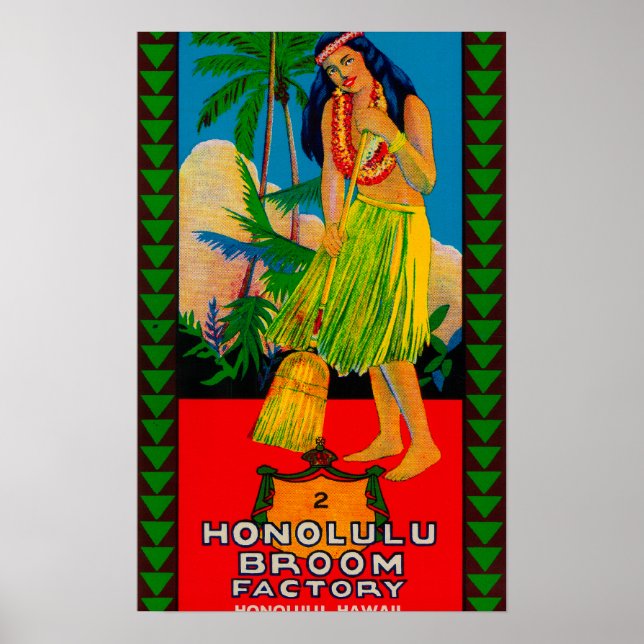 Honolulu Broom Handle LabelHonolulu, HI Poster (Framsidan)