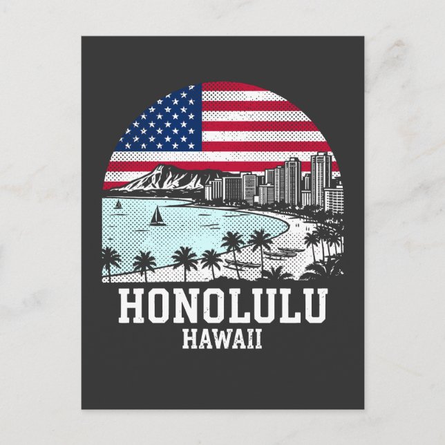 Honolulu City Hawaii American Flag Vykort (Framsida)
