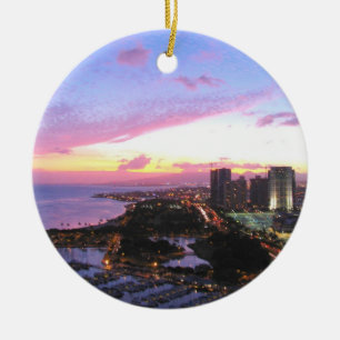 Honolulu cityscapeHawaii solnedgång Julgransprydnad Keramik