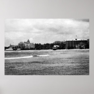 Honolulu, HA - View of Moana & Royal Hawaiian Poster