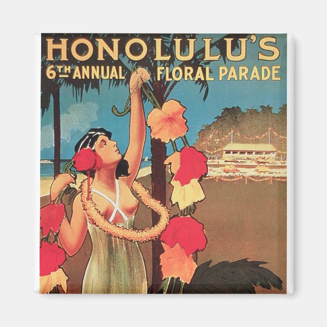 Honolulu, Hawaii 6e Årlig Blommigt Parad 1911 Magnet (Framsidan)