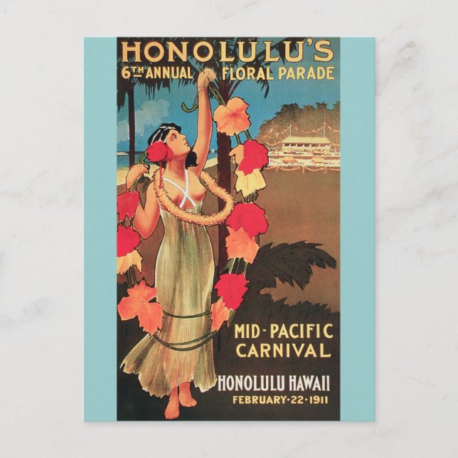 Honolulu, Hawaii 6e Årlig Blommigt Parad 1911 Vykort (Framsida)