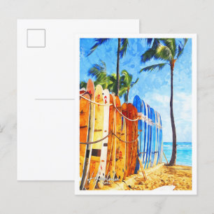 Honolulu Hawaii Bevacker Watercolor liggande Vykort