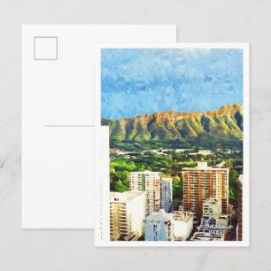 Honolulu Hawaii Bevackra Oil Paint City Landcape Vykort