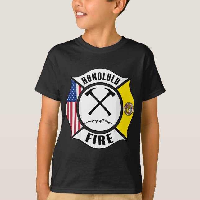 Honolulu Hawaii Fire Department Firefighters Rescu T Shirt (Framsida)
