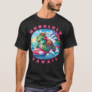 Honolulu Hawaii Girls Cute Surfing Sea Turtle T Shirt