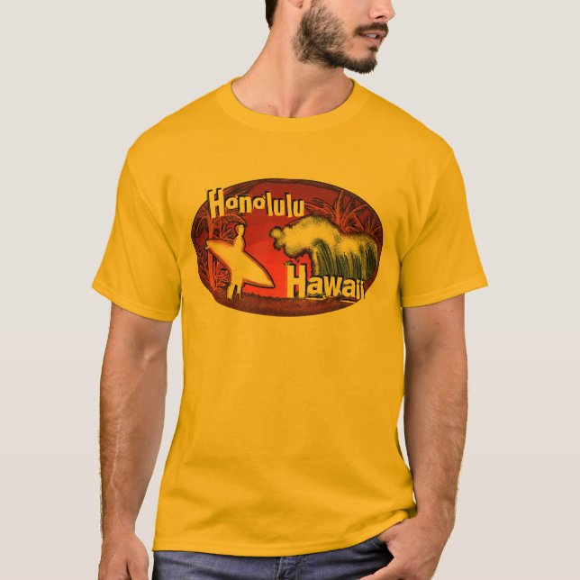 Honolulu Hawaii guld surfer vinkarare konst Killar Tee (Framsida)