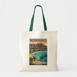 Honolulu Hawaii Illustration Resa Konst Vintage Tygkasse