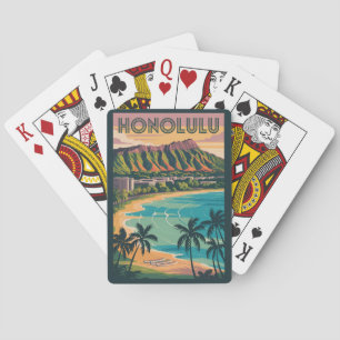 Honolulu Hawaii Illustration Travel Art Vintage Casinokort