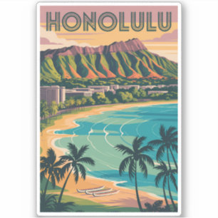Honolulu Hawaii Illustration Travel Art Vintage Klistermärken
