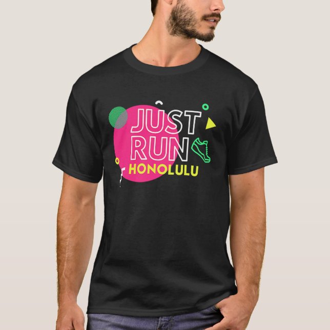 Honolulu Hawaii Just Run 1980's Graphic T Shirt (Framsida)