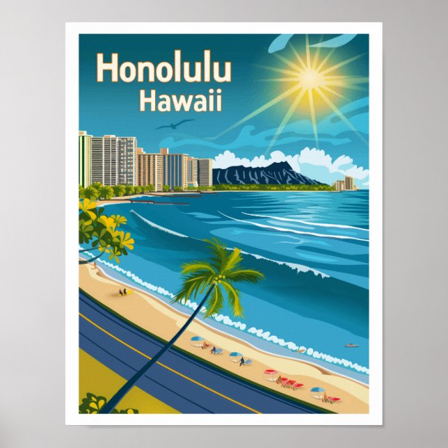 Honolulu Hawaii - Kustvyn Vintage resor Poster (Framsidan)