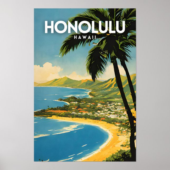 Honolulu Hawaii Nostalgic Travel Art Poster (Framsidan)