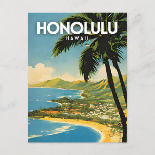 Honolulu Hawaii Nostalgic Travel Art Vykort