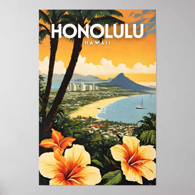 Honolulu Hawaii Nostalgic Travel Poster (Framsidan)