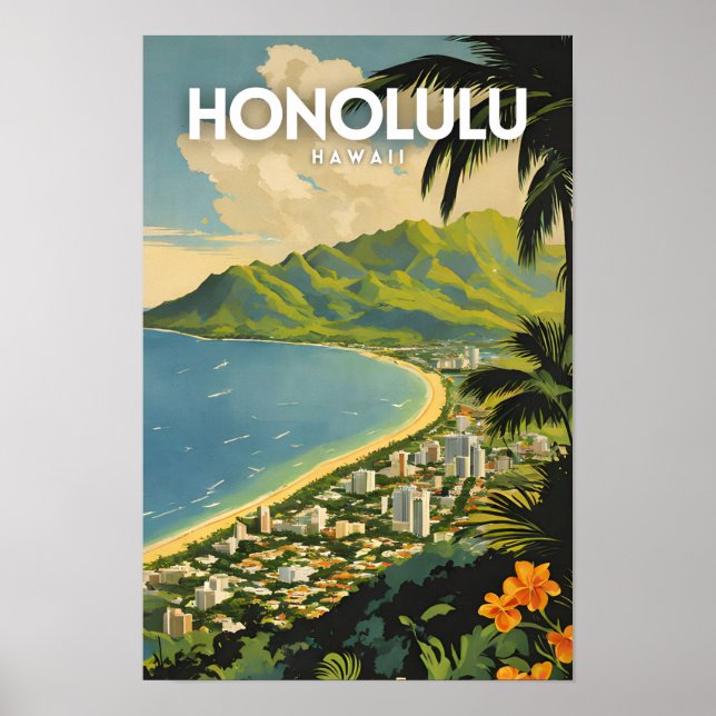 Honolulu Hawaii Nostalgic Vintage resor Art Poster (Framsidan)