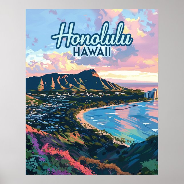 Honolulu Hawaii Oahu Waikiki Beach Diamondhead Poster (Framsidan)
